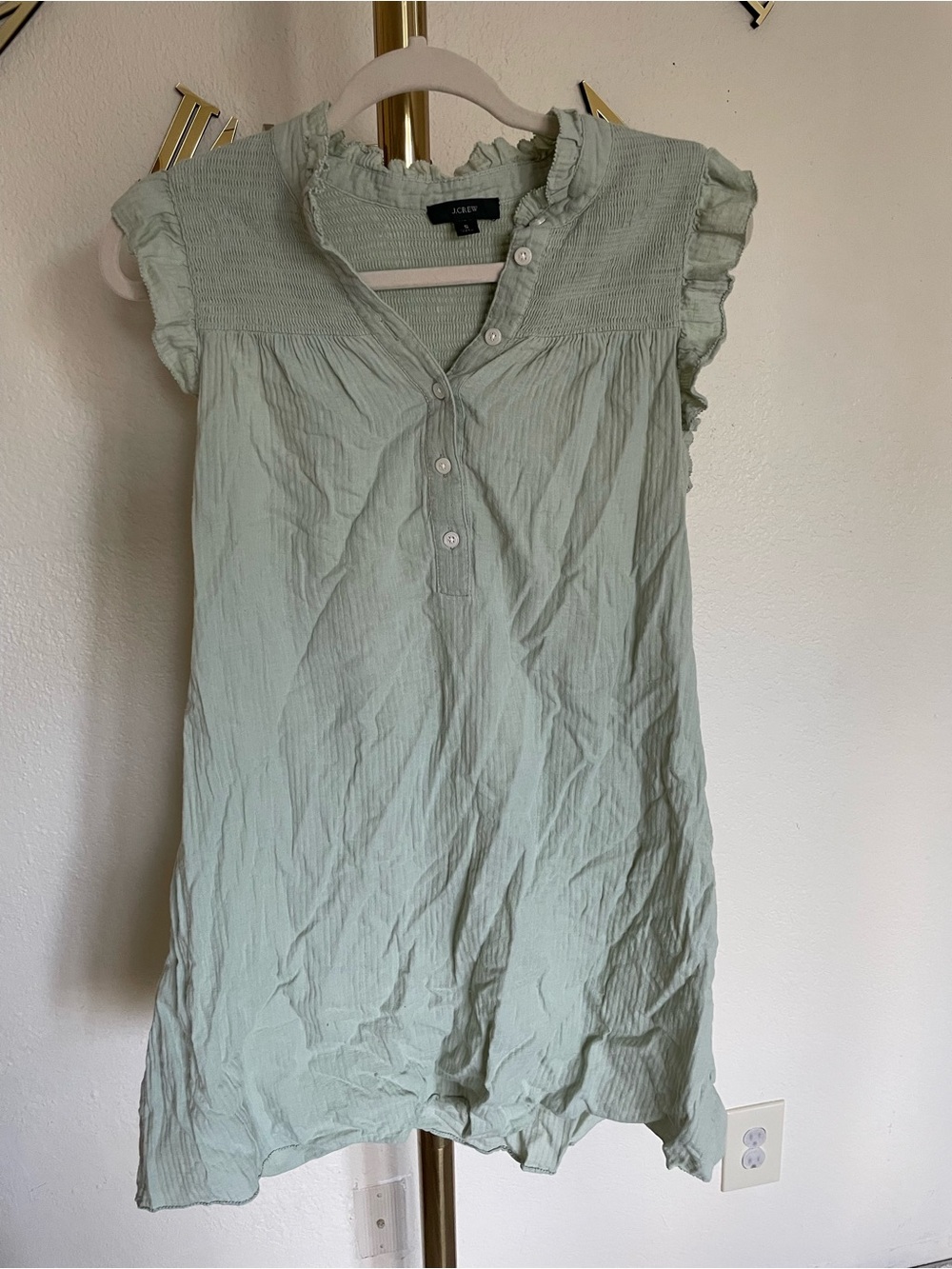 J. Crew Sage Green Ruffled Yoke Sleeveless Nightdress